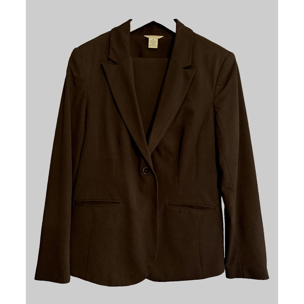 VNTG Liz Claibourne 2PC Business Suit Blk‎ pin stripe Jacket 14 Pants 10
